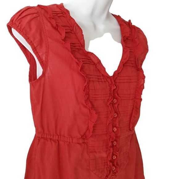 Anthropologie Edme Esyllte Sleeveless Top Sz 4 Red Babydoll Ruffle - Picture 2 of 4